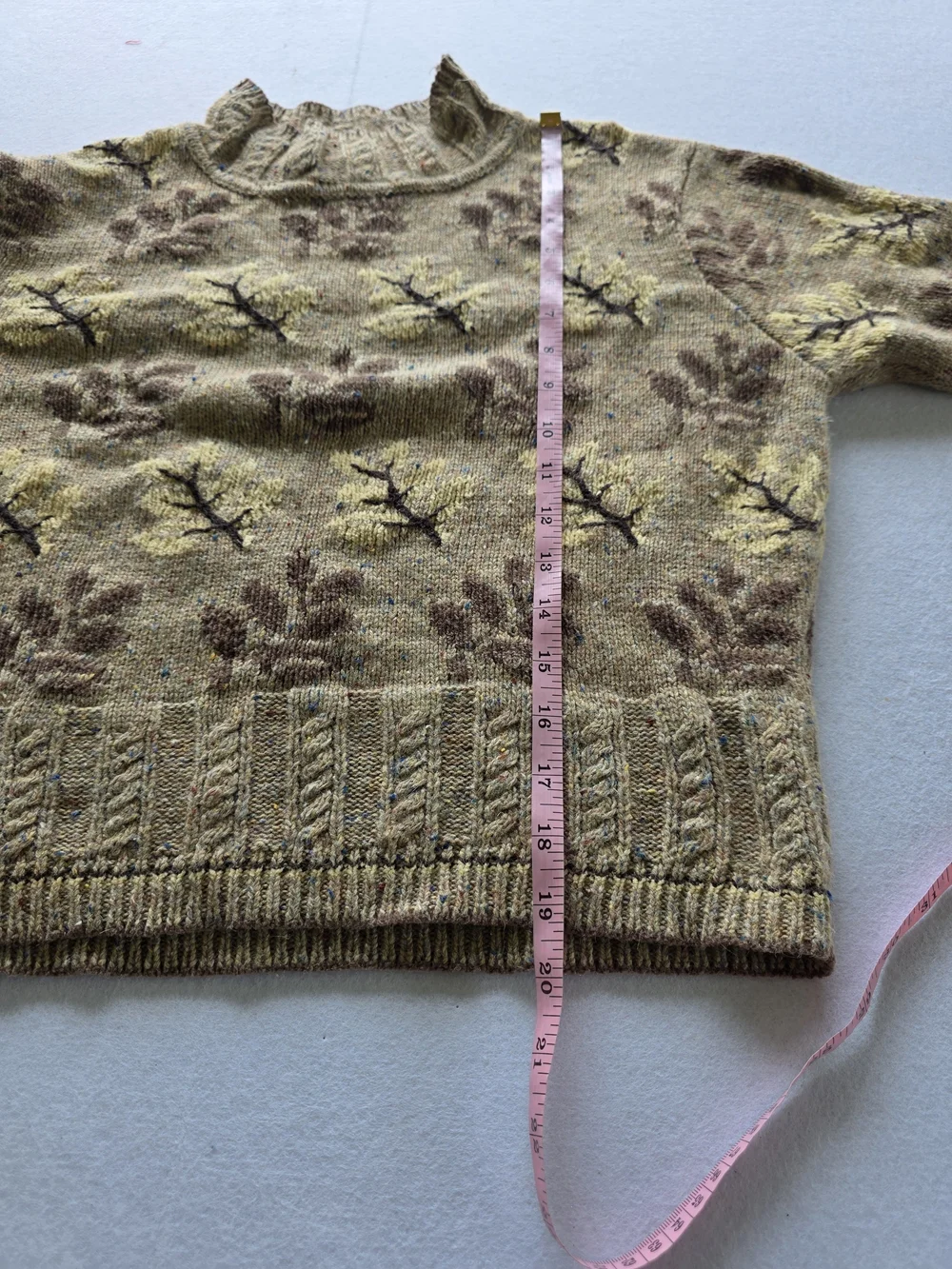 Eagles Eye Vintage Cozy Leaf Print Wool Blend Sweater in Beige and Brown